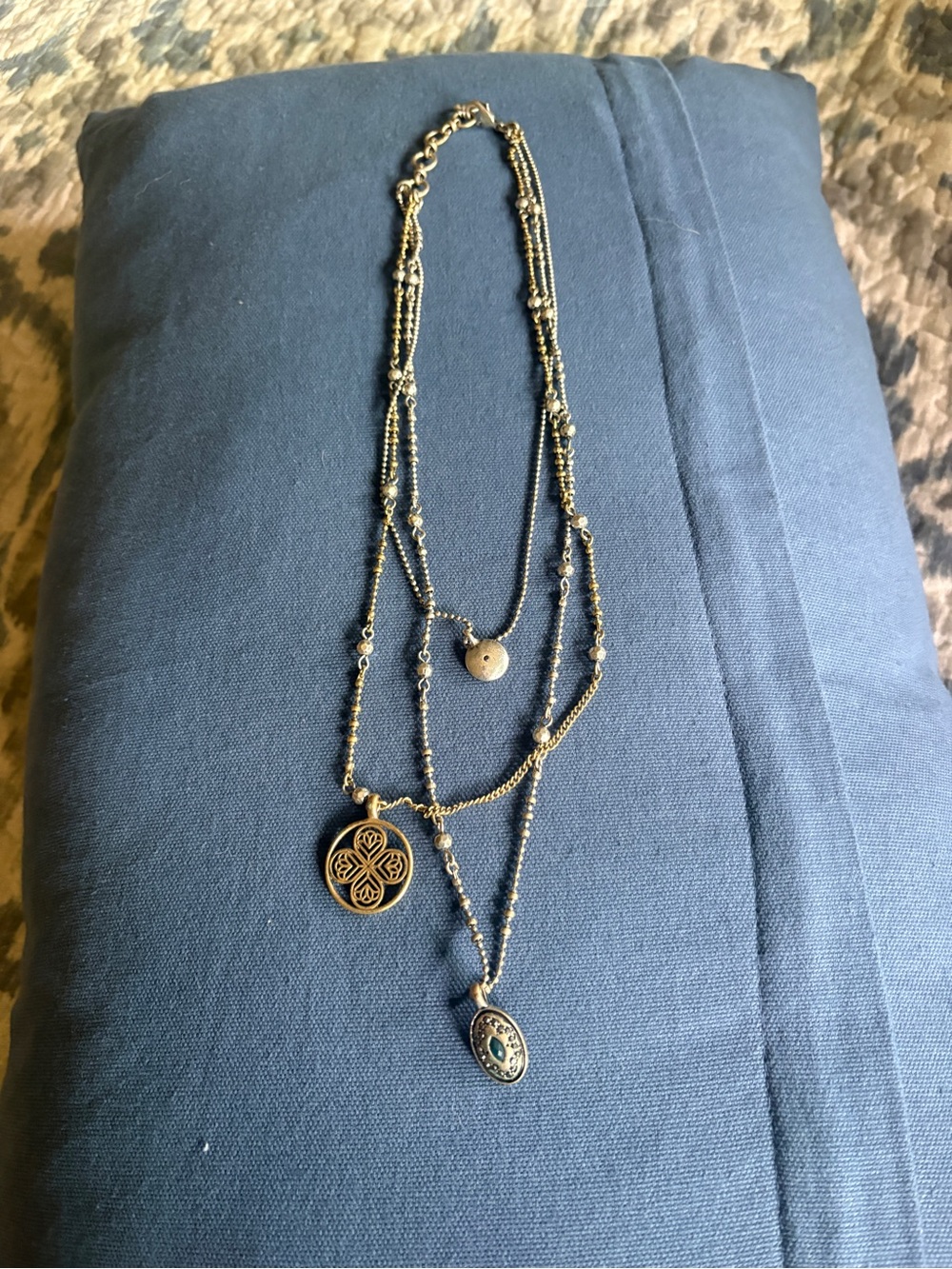 Lucky Brand Layered Gold-Tone and silver,Pendant Necklace - Floral & Oval Charms